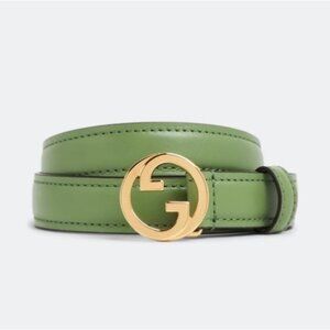 Gucci Women’s Blondie Ciny Interlocking Buckle Calfskin Belt Salamander Green 10